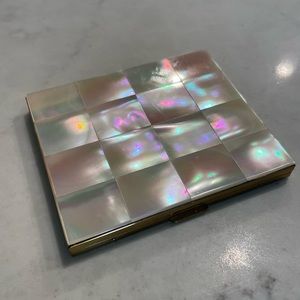 Vintage Marhill Mother of Pearl 1950s Compact Powder Case w/Puff - unused